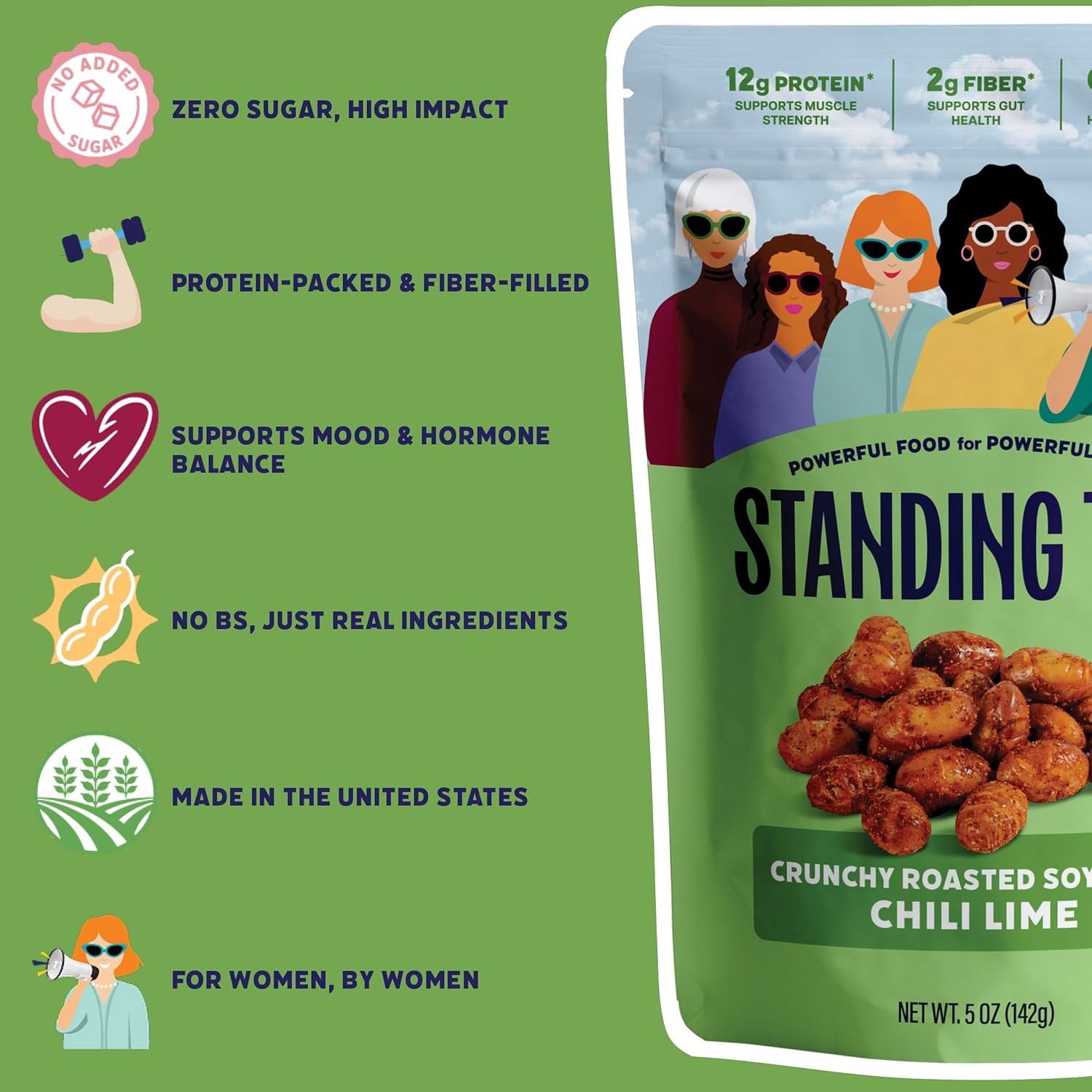 Standing Tall Roasted Soybean – Chili Lime– 12g protein, 2g fiber, 0g sugar, Plant-Based Vegan Snack, Gluten-Free, Non-GMO, 3 Count Pack, 5oz Each (Chile Lime)