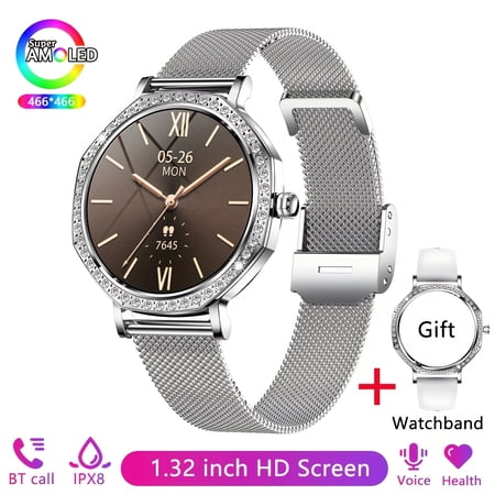 2025 New Ladies Smart Watch, 1.32" AMOLED Screen, Wireless Call, Message Alerts, IPX8, Women's Health, 100+ Sports Modes, Fitness Tracker for Women