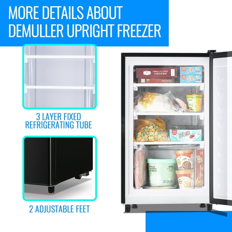 DEMULLER 3.2 Cu.Ft Upright Freezer with 7 Adjustable Thermostat Stand-up  Single Door Compact Freezers Small Freestanding Mini Freezer with Rapid