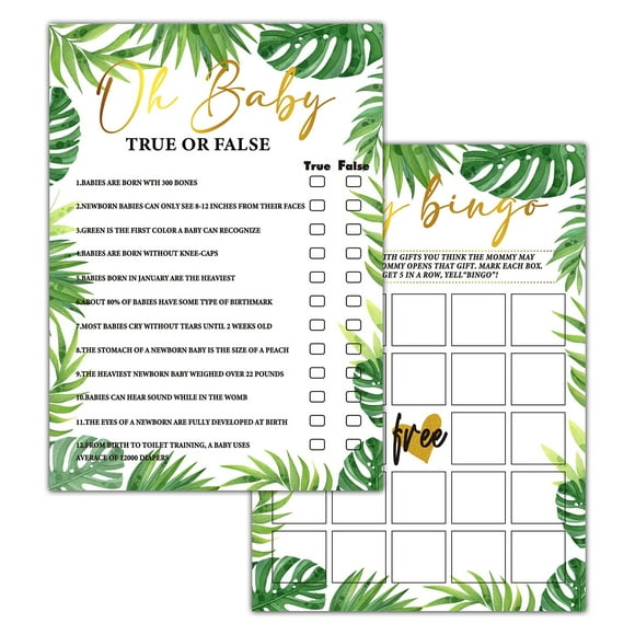 Woodland Adventure Baby Shower Game Set - 30 Engaging Activities with Answer Card, Double-Sided Fun, True or False, Bingo, and Jungle Safari Theme for Gender Reveal Celebrations