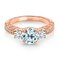 thumbnail image 2 of Gem Stone King 18K Rose Gold Plated Silver Sky Blue Topaz White Lab Grown Diamond and White Moissanite Engagement Ring for Women (2.32 Cttw, Gemstone November Birthstone, Round 7MM and 4MM, Size 6), 2 of 3