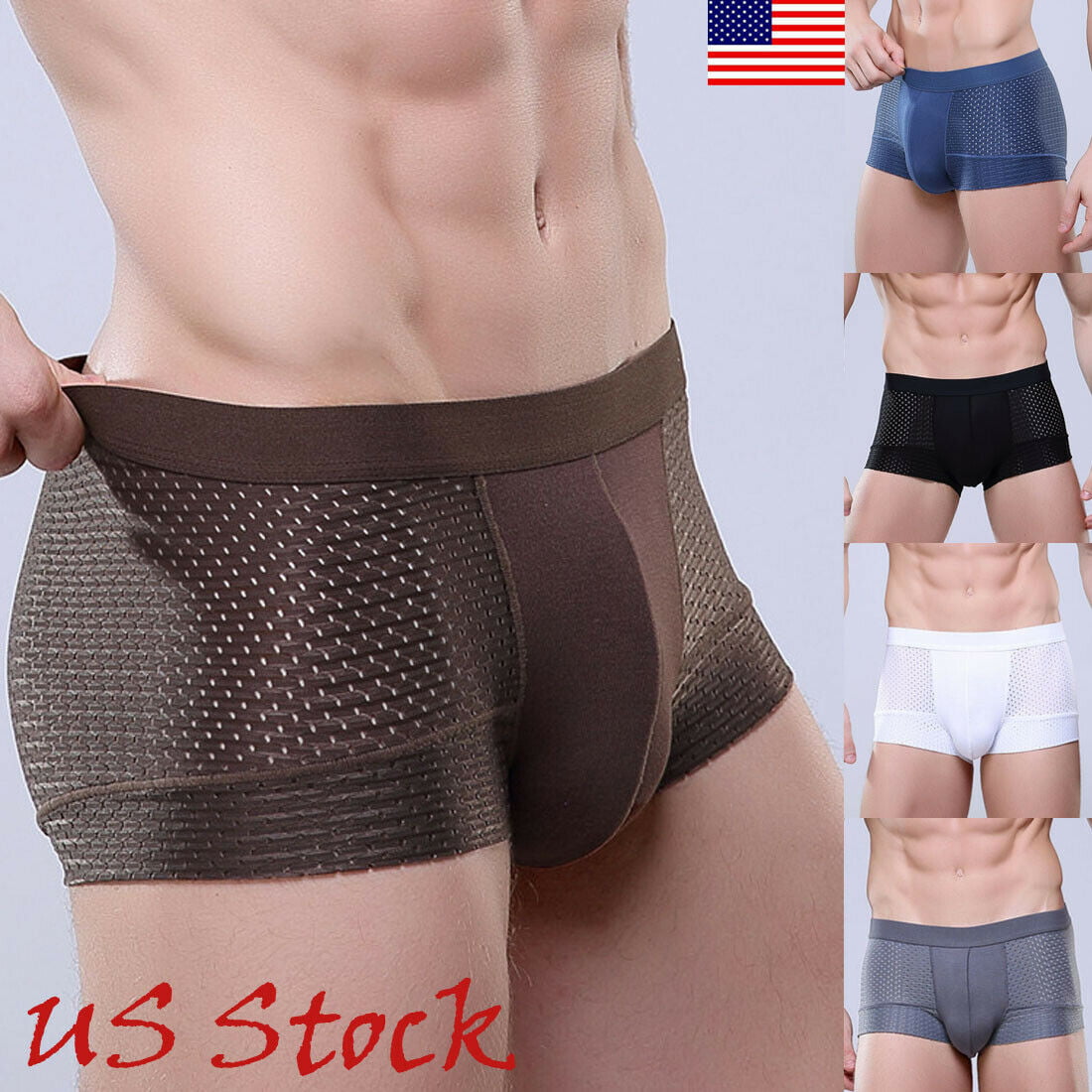 BHYDRY Men Transparent Underwear Printed Boxer Brief Shorts Bulge Pouch Underpants Solid Color Panties