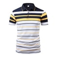 thumbnail image 3 of YDLCAFD Male Spring Summer Pure Cotton Short Sleeve Top Double Button Color Matching Lapel T Shirt Top, 3 of 4