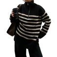 thumbnail image 1 of Suéteres de Mujer de Larga con Cremallera de 1/4, Cuello en V, Estilo Casual Elegante Negro XXL, 1 of 10