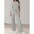 thumbnail image 3 of Women'S Casual Summer Travel Vacation Wear Two-Piece Suit Short Sleeve Wide Leg Pants Casual Suit Light Grey L, 3 of 5