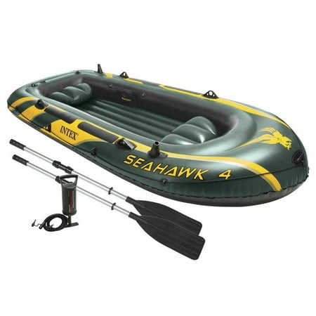 Intex Seahawk 4 Inflatable 4 Person Floating Boat Raft Set with Oars & Air (Best Inflatable Boat For Ocean)