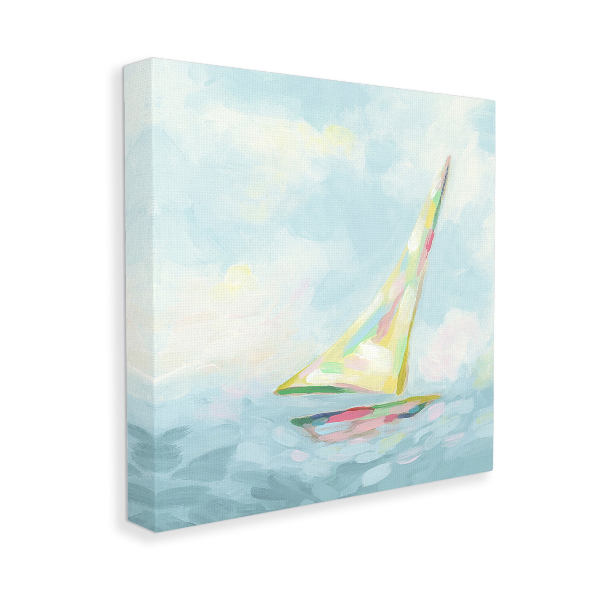 Stupell Industries Modern Pastel Sailboat Nature Painting Gallery Wrapped Canvas Art Print Wall Art, 24 x 24