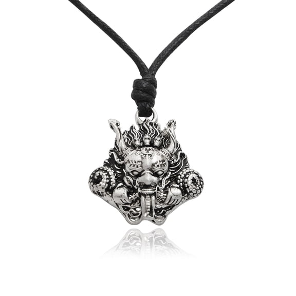 Japanese Dragon Hannya Mask Silver Pewter Charm Necklace Pendant Jewelry With Cotton Cord