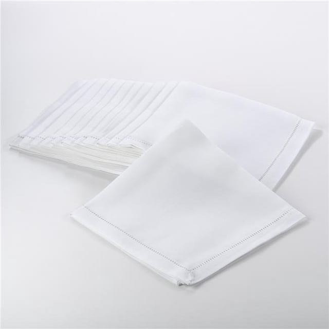 SARO Serviette de Table Carrée Classique à Bordure Ajourée de 20 Po - Blanc, Ensemble de 12