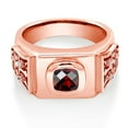 thumbnail image 2 of Gem Stone King 18K Rose Gold Plated Silver Men's Ring Cushion Checkerboard Red Garnet and Moissanite (2.53 Cttw, Size 13), 2 of 4