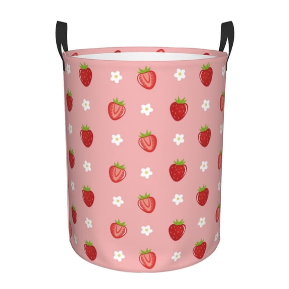 Rateoe Strawberries Pattern Round Laundry Hamper Basket, Tall Hamper Basket for Blanket Storage, Nursery Clothes Hamper for Laundry in Bedroom and College Dorm-Small