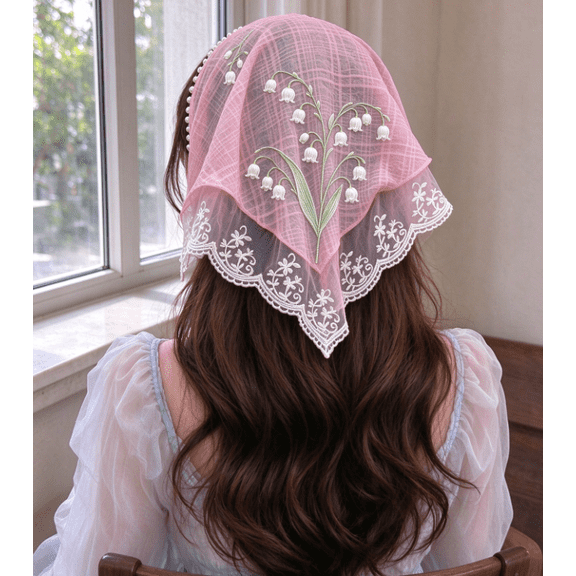 Pink Bandanas Head Scarf Headband for Women’s Hair - Lace Hair Scarf Bandana Headband - Cute Stylish Head Kerchief Summer Accessories