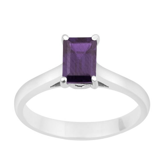7X5MM Emerald Cut Amethyst 925 Sterling Silver Solitaire Women Engagement Ring