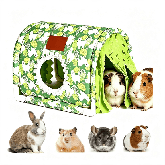 LQSEO Guinea Pig Hideout Tunnel-Stable Washable Small Animal Tunnel Hide with Curtains,Guinea Pig Accessories for Hamster/Ch"Illa/Dwarf Rabbit/Ferret (Green Alpaca,Large)