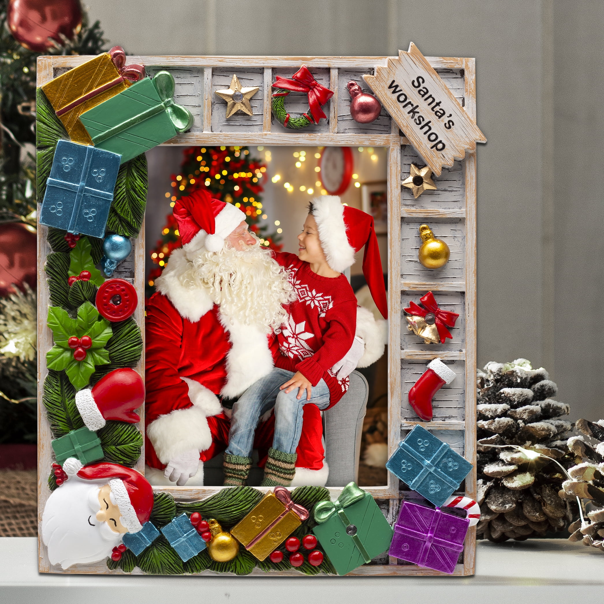 らくらくサンタ Fine Photo Gifts Santa's Workshop Light-up 5x7 Resin Tabletop