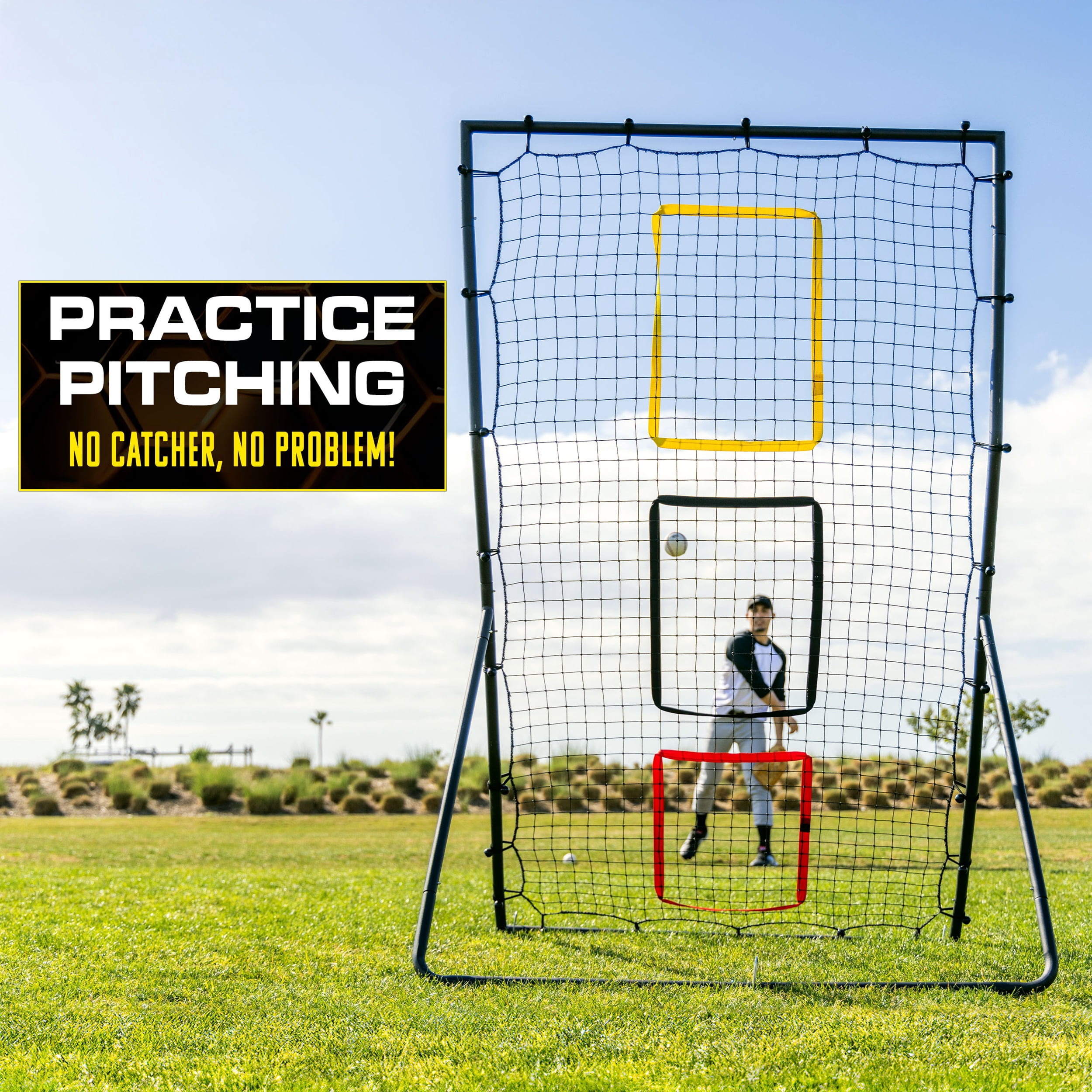 GoSports 6 x 4 ft Baseball & Softball Pitching and Fielding Rebounder - Pitch Back Net with 3 Target Zones