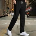 thumbnail image 2 of hotojiny Men's Fall Sweapants Textured Elastic Waist Straight Leg Pants Lightweight Drawstring Lounge Track Pants, 2 of 6
