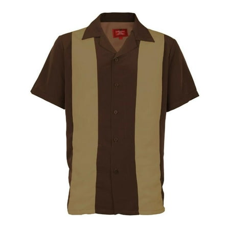 Maximos - Men's Retro Two Tone Bowling Dress Shirt Moca Stripe / Brown ...