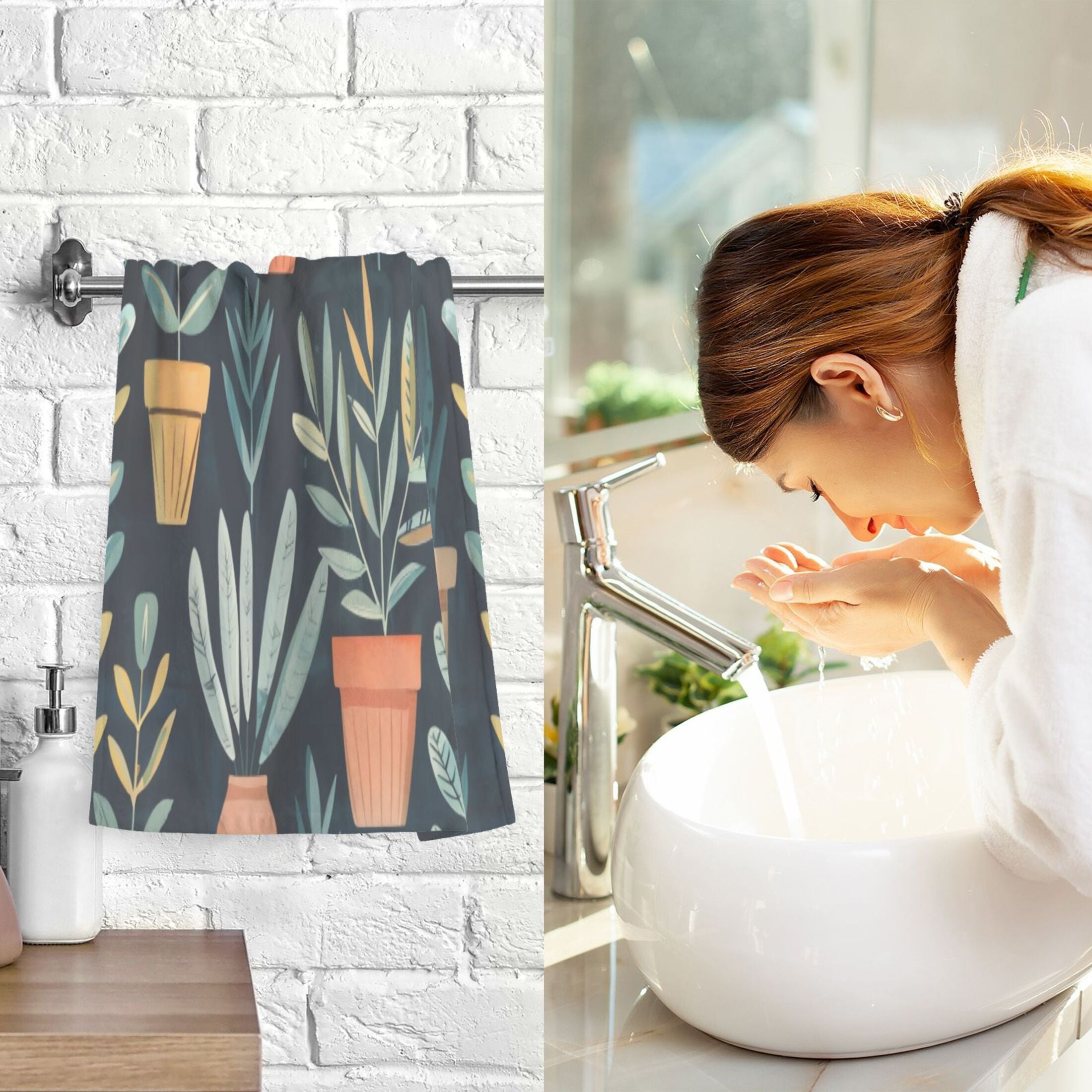 Cotton Towel Two-Piece 16x28 Inch One Sizex2 Face Towel Set Towel Set Cotton Hand Bath Towel Bathroom Beach Dark Green Plants