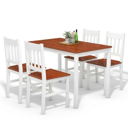 Gymax 5 Piece Dining Table Set 4 Chairs Solid Wood Home Kitchen Breakfast