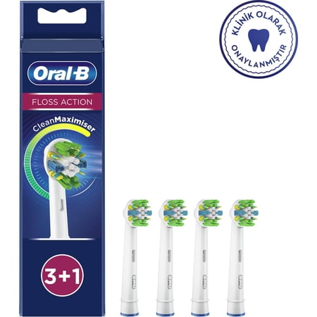 Oral-B Floss Action Replacement Toothbrush Head with CleanMaximiser Technology, Pack of 3+1 Counts