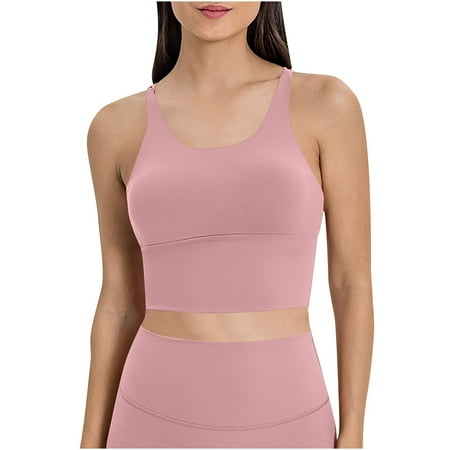 Wyobmus Womens Strappy Sport Bra Criss Cross Back Workout Yoga Bra Double Strap Crop Tank Tops B-Pink