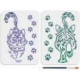 thumbnail image 1 of 2 plantillas de gatos caminando, 29,7 x 21 cm (11,7 x 8,3 pulgadas), con huellas de patas de gato y pincel. Plantilla reutilizable con diseño de cara y lomo de gato., 1 of 9