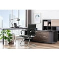 thumbnail image 2 of Guyou Modern Mid Back Office Guest Chair Set of 2, Faux Leather Reception Chair Computer Chair with Armrests and Metal Sled Base for Meeting/Waiting/Conference Room, No Wheels, Black, 2 of 9