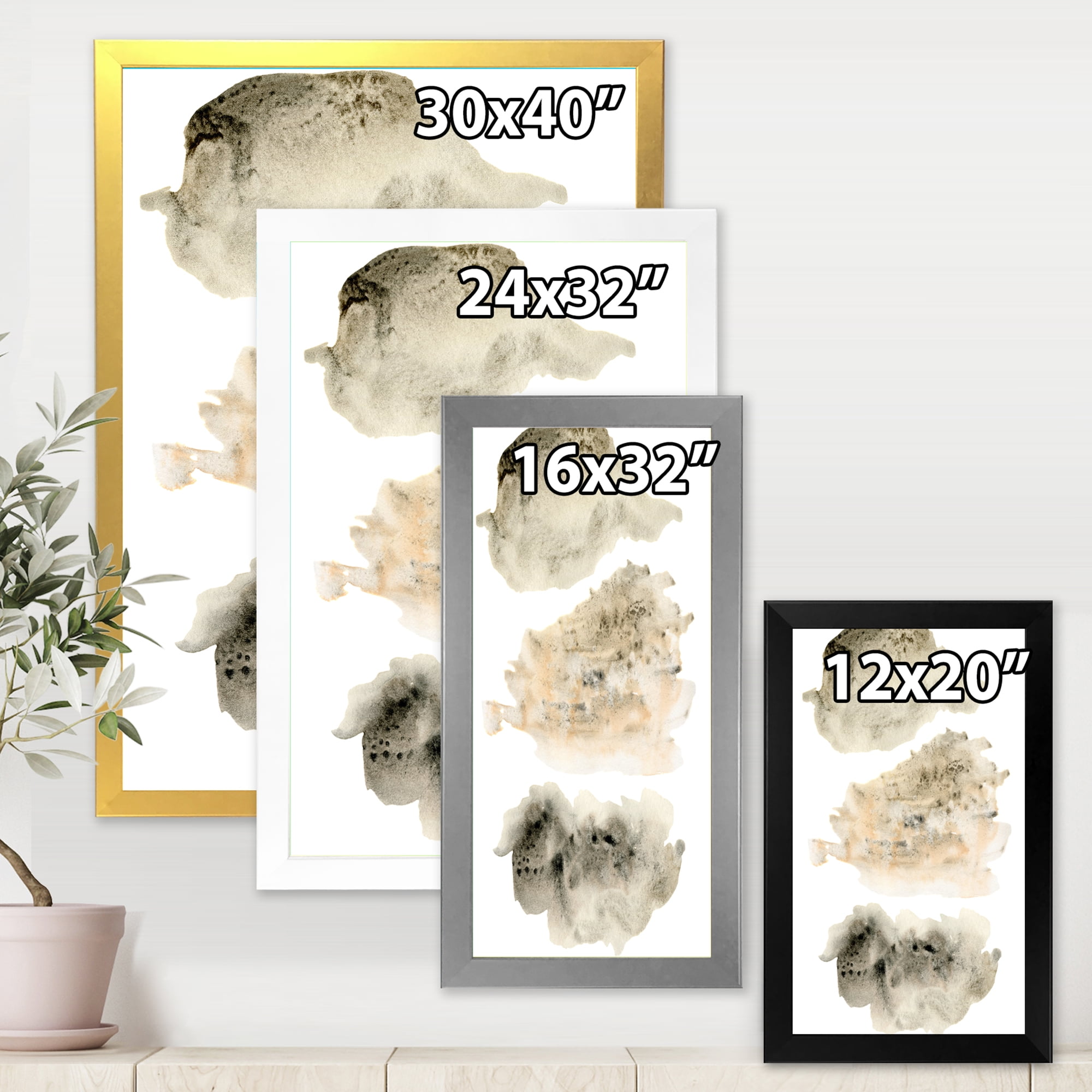 Designart 'Golden Beige and Grey Clouds I' Modern Framed Art Print