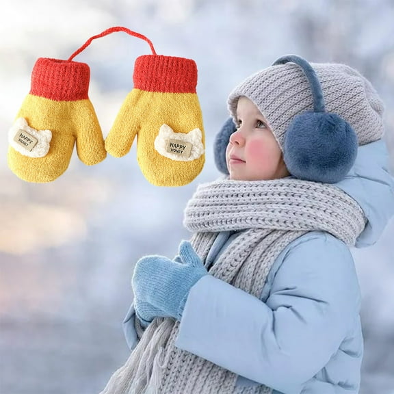 Dyfzdhu Mittens For Baby Snow Gloves For Kids Girls Boys Infant Winter Snow Ski Gloves Kintted Warm Gloves