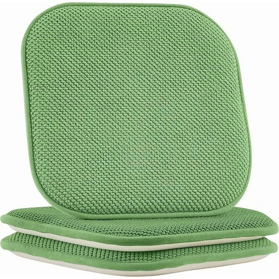 Elegant Comfort Chair Cushion Covers with Ties and Non Skid Rubber Backing-Thick Memory Foam - Soft Cushion Pad- Rounded Square Seat Cover-16 x 16 Inches- Honeycomb Textured Pattern, Set of 2, Green