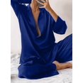 thumbnail image 5 of Women'S Notched Collar Long Sleeve Top & Wide Leg Pants Loungewear Set Blue L, 5 of 7