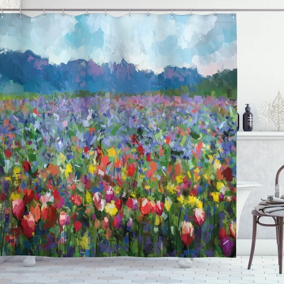 Ambesonne Art Shower Curtain, Rural Landscape Tulip, 69"Wx84"L, Multicolor
