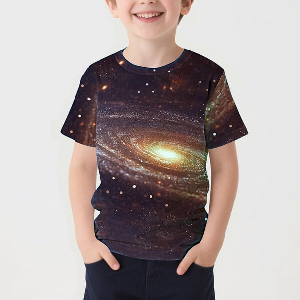 Blusas y camisas de manga corta con cuello redondo Camiseta estampada de manga corta con estampado de estrellas para niños Cuello redondo Manga corta Casual Versátil Para niñas Top de poliéster
