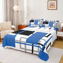 Manfei Blue White Abstract Full Size Sheets, Chic Minimalism Bed Sheets, Teen Child Kid Adult Sheet Sets, Lightweight Room Decor, 4-Piece