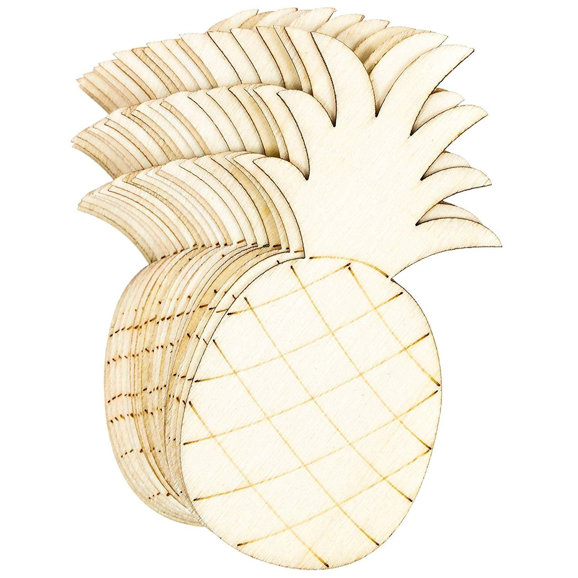 24 Pack Unfinished Wood Cutouts 2"x4.3"x0.1" Wooden Pineapple Shaped