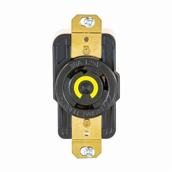 Locking Receptacle, L5-30R, 30 A, 125V AC, Single Phase, 2 Pole, Flush Mount, Black