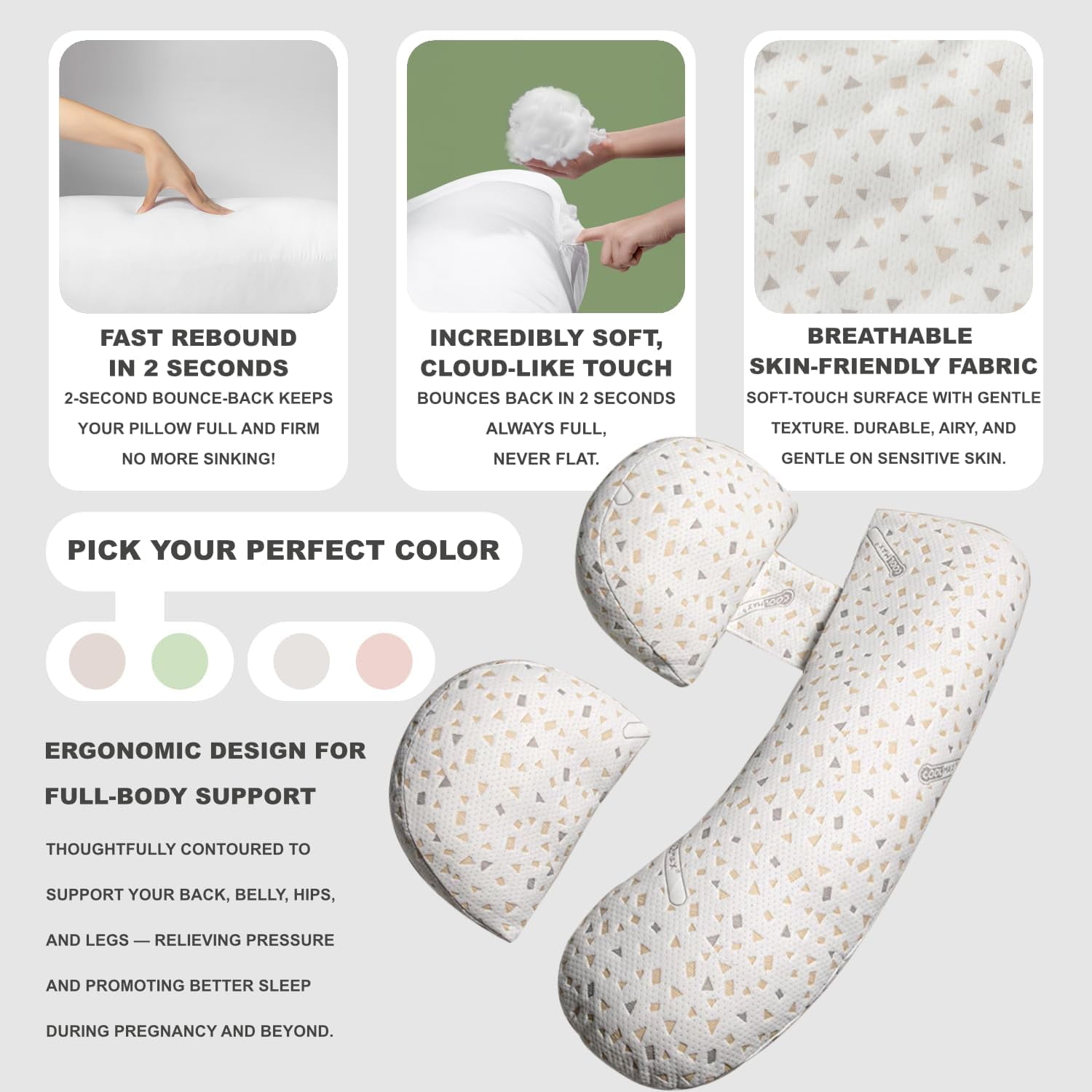 Pregnancy Pillow - Full Body Maternity Support for Back & Hips, Soft Sleeping Pillow with Removable Cover, Comfort for Side Sleepers and Pregnancy