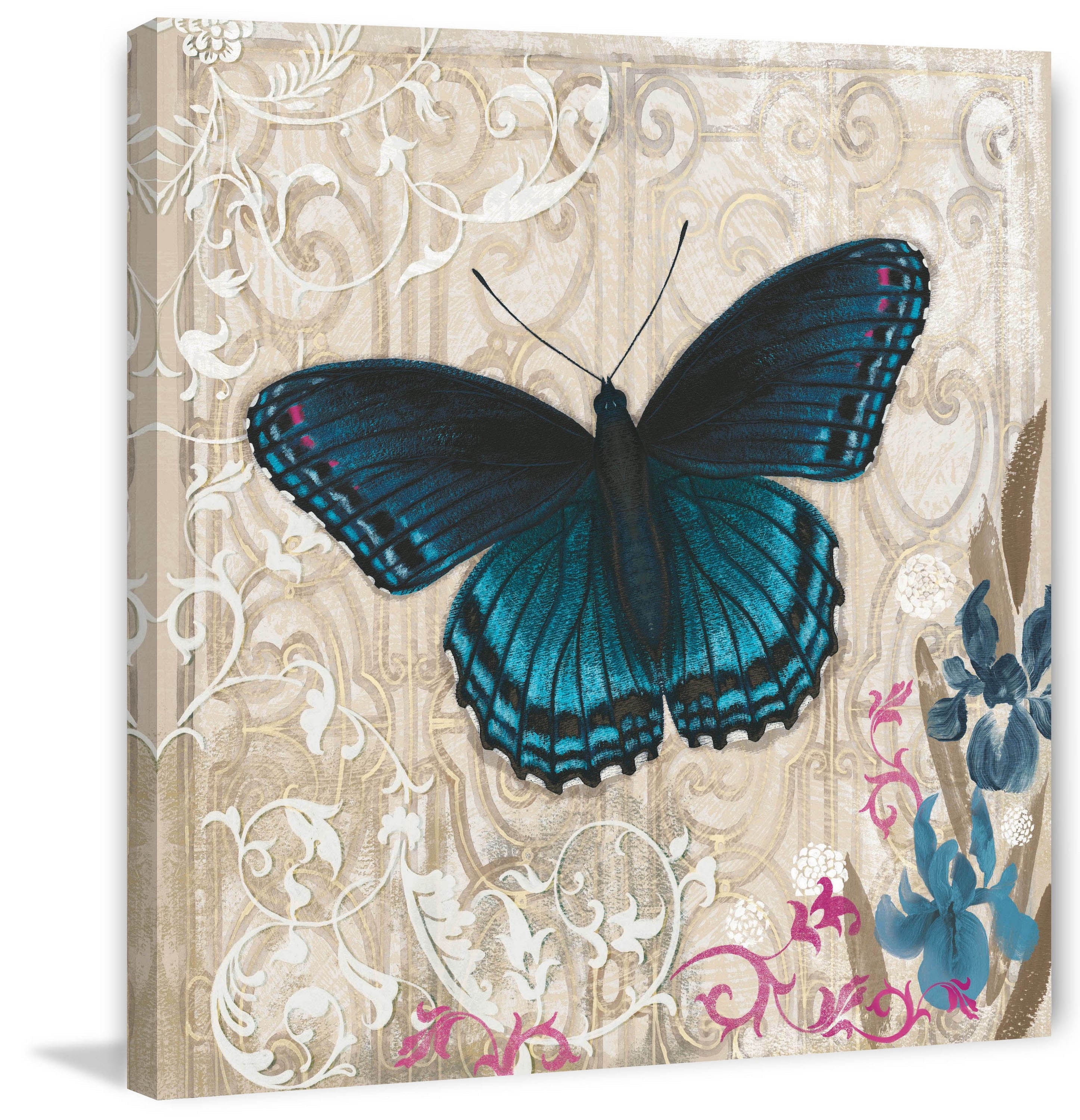 "A Dark Blue Butterfly" Painting Print on Wrapped Canvas