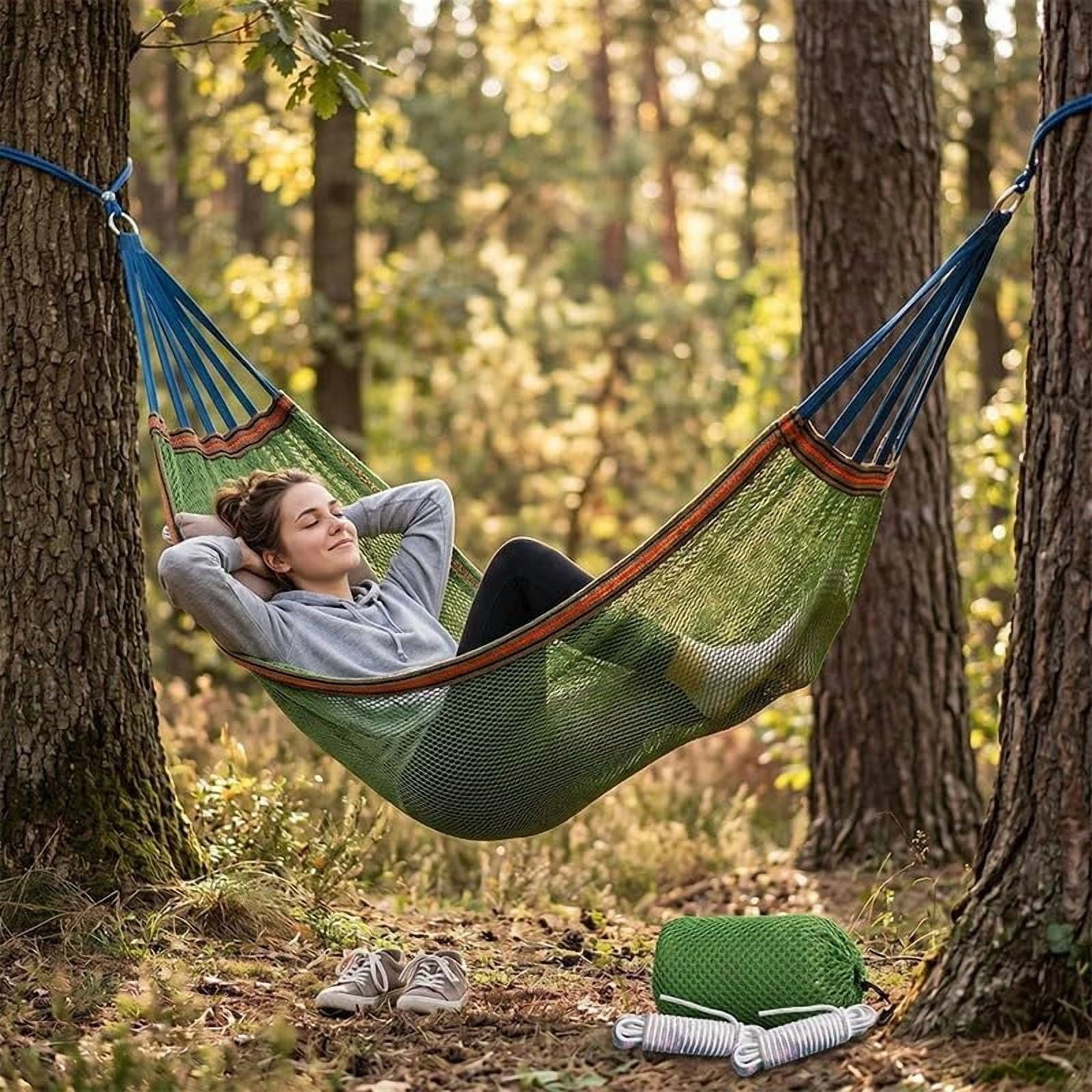 Upgraded Camping Hammock with Ropes, Portable Camping Hammocks for Hanging Sturdy Garden Comfortable Fabric Hammock with Travel Bag for Outdoor Patio Yard,Extra Large Up to 550 lbs (Army Green)