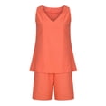 thumbnail image 4 of Suokom Two Piece Outfits for Women Casual Summer Fall V Neck Solid Sleeveless Tops And Shorts Two Pieces Set Suit Lounge Workout Sets for Women, 4 of 8
