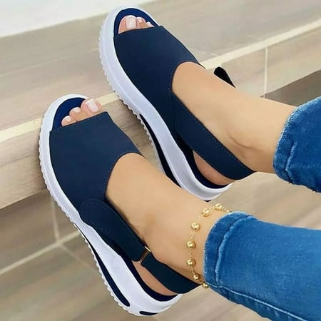 

YOTAMI Women s Open Toe Ankle Strap Sandals Beach Casual Summer Comfy Shoes Shallow Navy 12