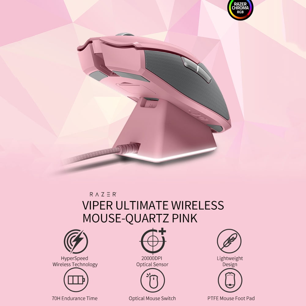 Razer Viper Ultimate Wireless Mouse With Hyperspeed Wireless 000dpi Focus Optical Sensor Quartz Pink With Charging Base Walmart Com Walmart Com