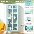 thumbnail image 4 of Crownland Metal Storage Cabinet with Glass Doors, Display Curio Glass Cabinet with 4 Adjustable Shelves, Tall Modern Office Storage Cabinets for Home Office, Living Room, Pantry(Light Blue), 4 of 19