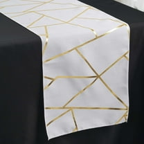 Efavormart 9 Ft Metallic White/Gold Foil Geometric Pattern Blush Polyester Table Runner