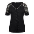 thumbnail image 2 of PALACLOTH Women Lace Sleeve Deep V-neck Blouses Short Sleeve Tee Shirts, 2 of 7
