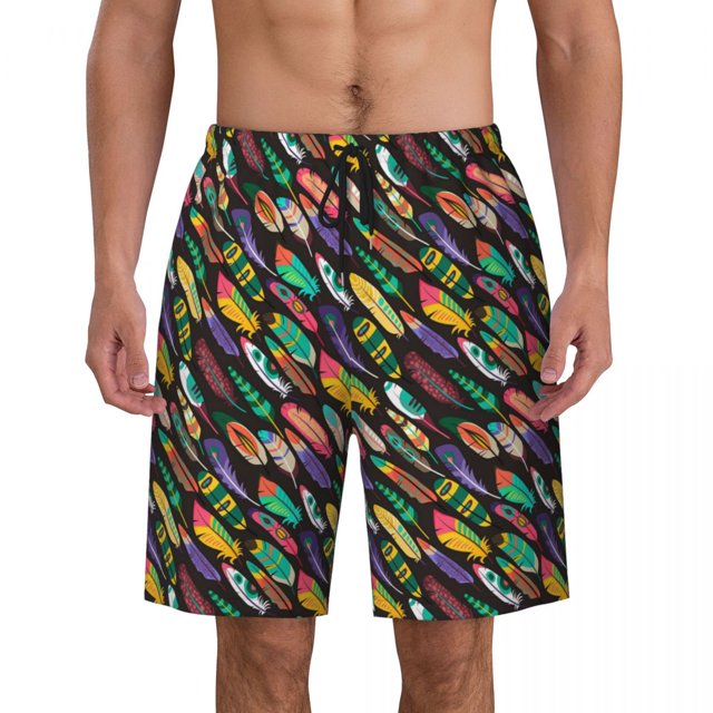 Colorful Feather Board Shorts Summer Purple Bule Running Beach Short Pants Man Quick Dry Classic Custom Oversize Beach Trunks