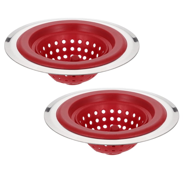 Uxcell Filtro de Fregadero de Silicona, 2 Paquetes de Tapón de Fregadero de Cocina, 4.4" Rojo