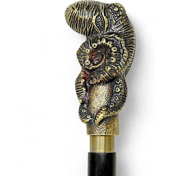 “Antique Handmade Octopus Handle Walking Stick – Solid Brass Designer Cane with Black Wooden Shaft, 35 Inch Vintage Style”