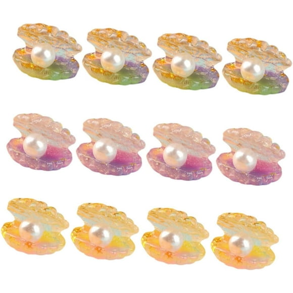 16pcs Simulated Pearl Shell Mini Shell Figurines Tiny Shell Decor Clam Shell Pendants Miniature Shell with Pearl Toys Fish Tank Accessories Shell Ornaments Charm Resin Shoe Buckle